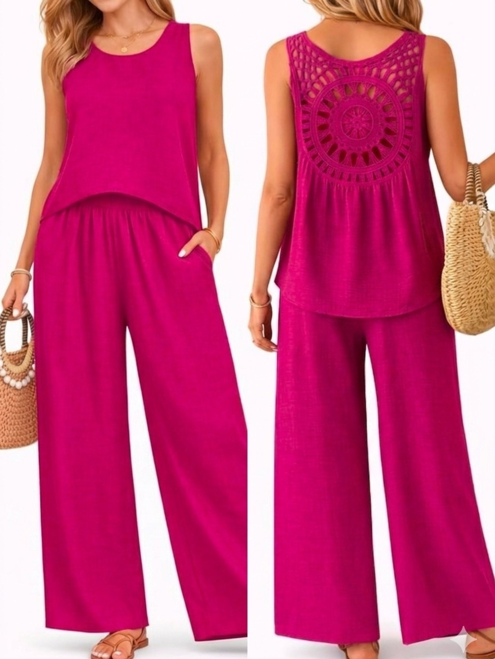 Women’s Crochet-Back Tank 2 Piece Set